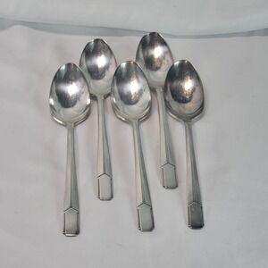 1948 Holmes & Edwards IS Napoleon Inlaid Tablespoons Set of 5 Silverplate
